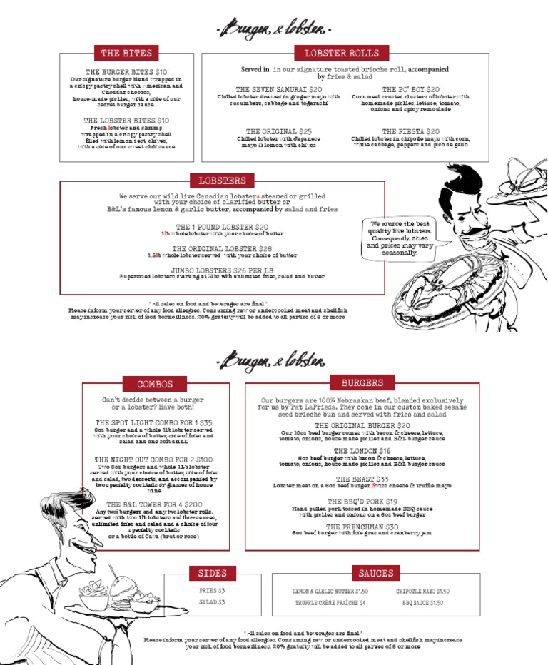 Burger & Lobster Menu Bryant Park Hamburgers French Fries