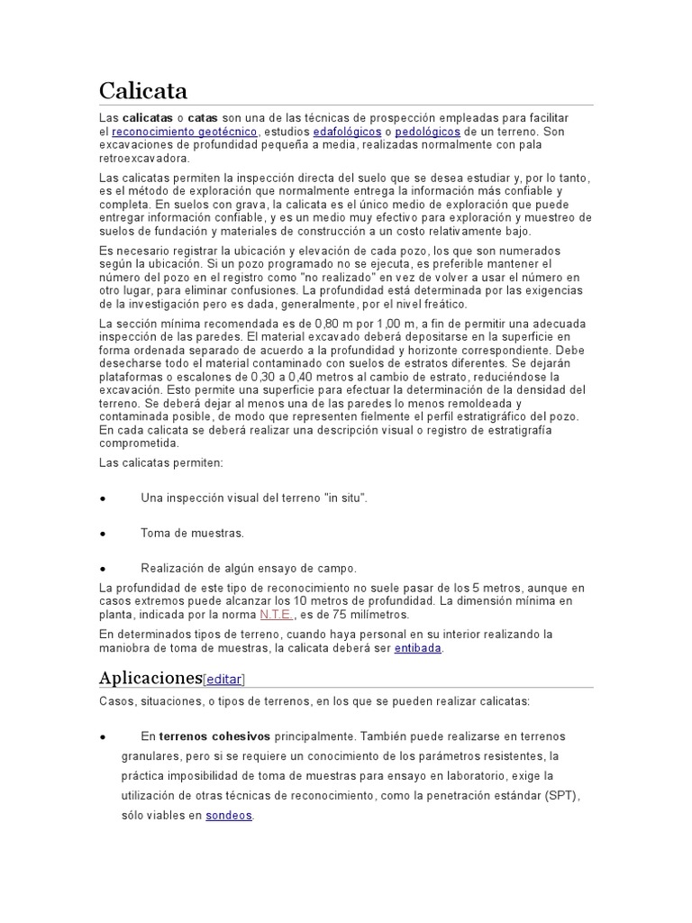 Calicatas: Técnica de Prospección Geotécnica | PDF | Agricultura ...
