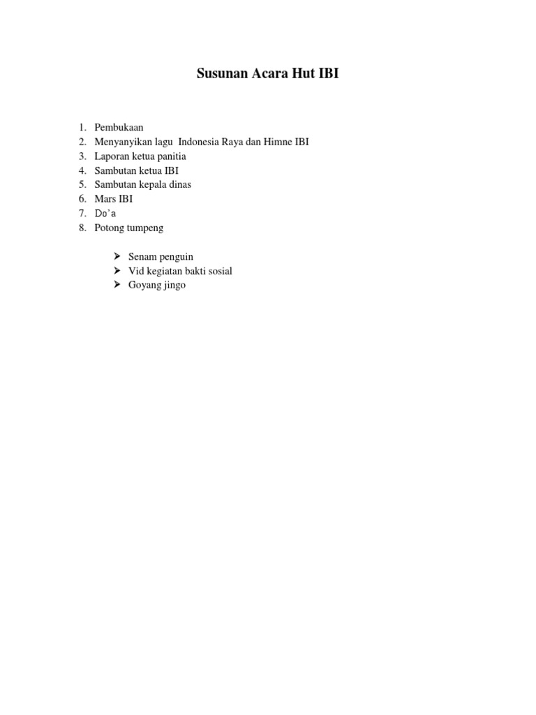 Susunan Acara Hut Ibi