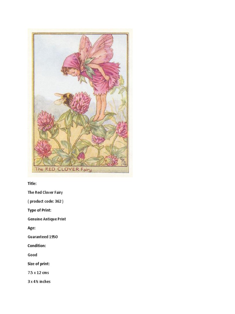 Title:: The Red Clover Fairy (Product Code: 362) | PDF | Home & Garden ...