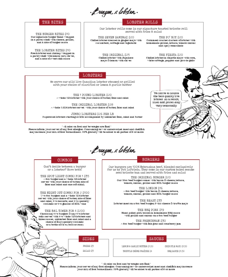 Burger & Lobster Menu PDF Hamburgers Salad