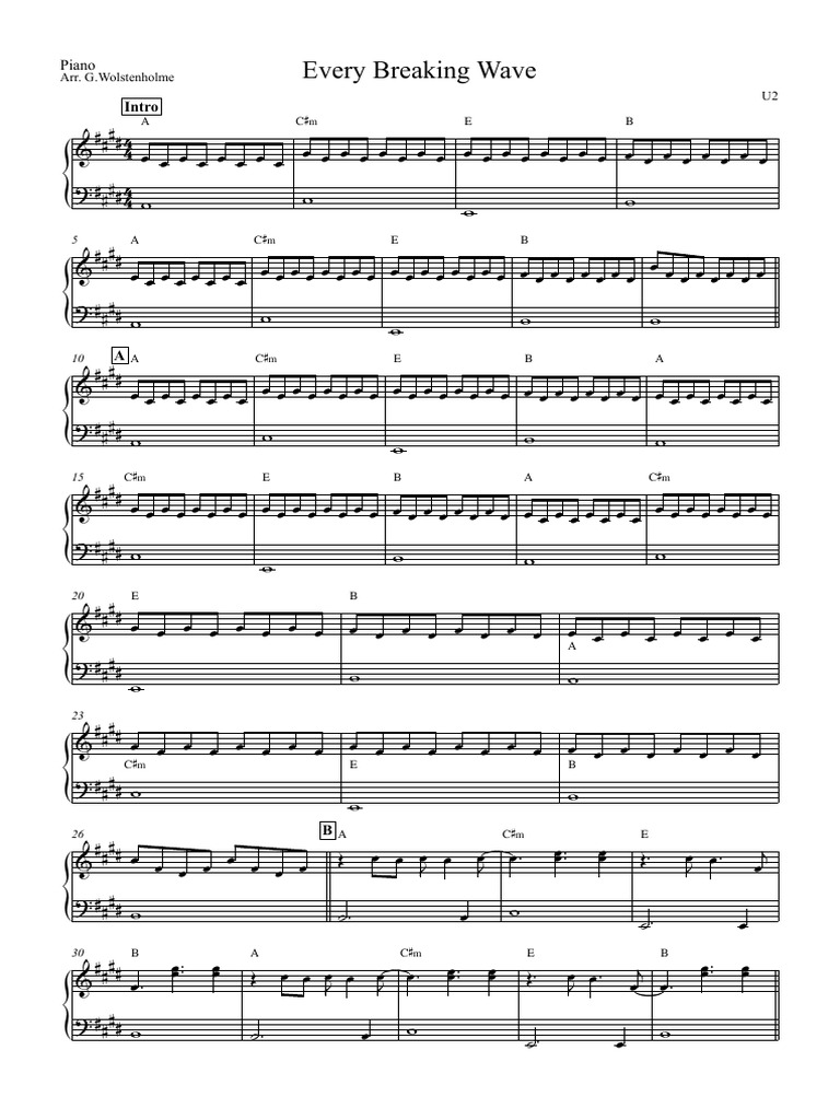 Every Breaking Wave U2 E Piano Des Sports Divertissement General
