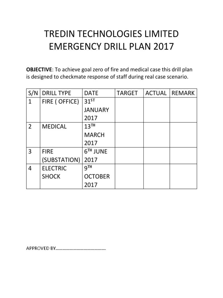 Tredin Technologies Emergency Drill Plan | PDF