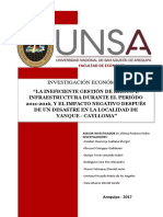 La Ineficiente Gestión de Riesgo e Infraestructura Durante El Periódo 2011 - 2016, y El Impacto Negativo Después de Un Desastre en La Localidad de Yanque-Caylloma.