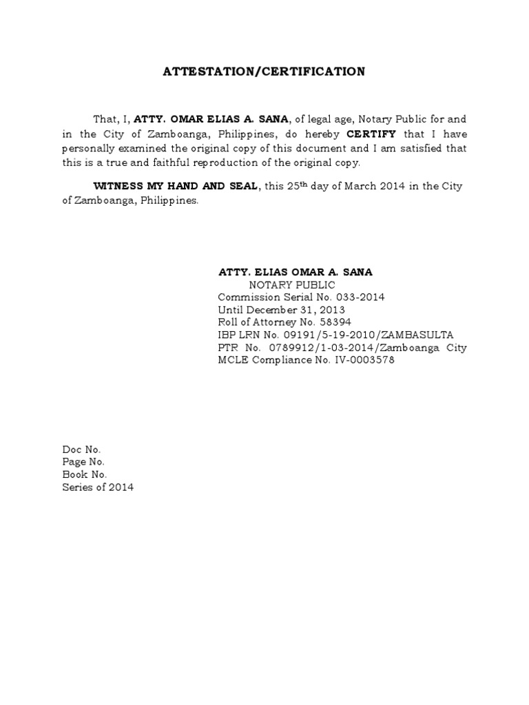 Attestation/Certification Witness My Hand And Seal, This 25