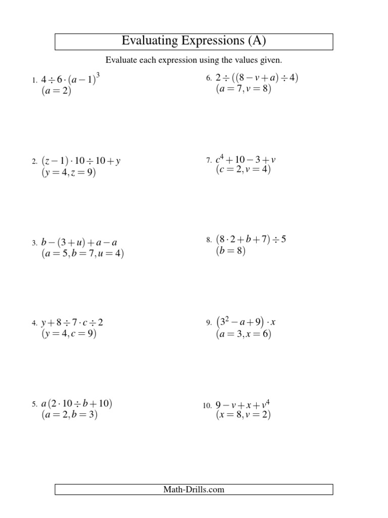 Evaluating Algebraic Expressions Guide | PDF