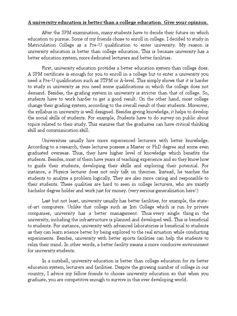 A University Education Is Better Than A College Education | PDF ...