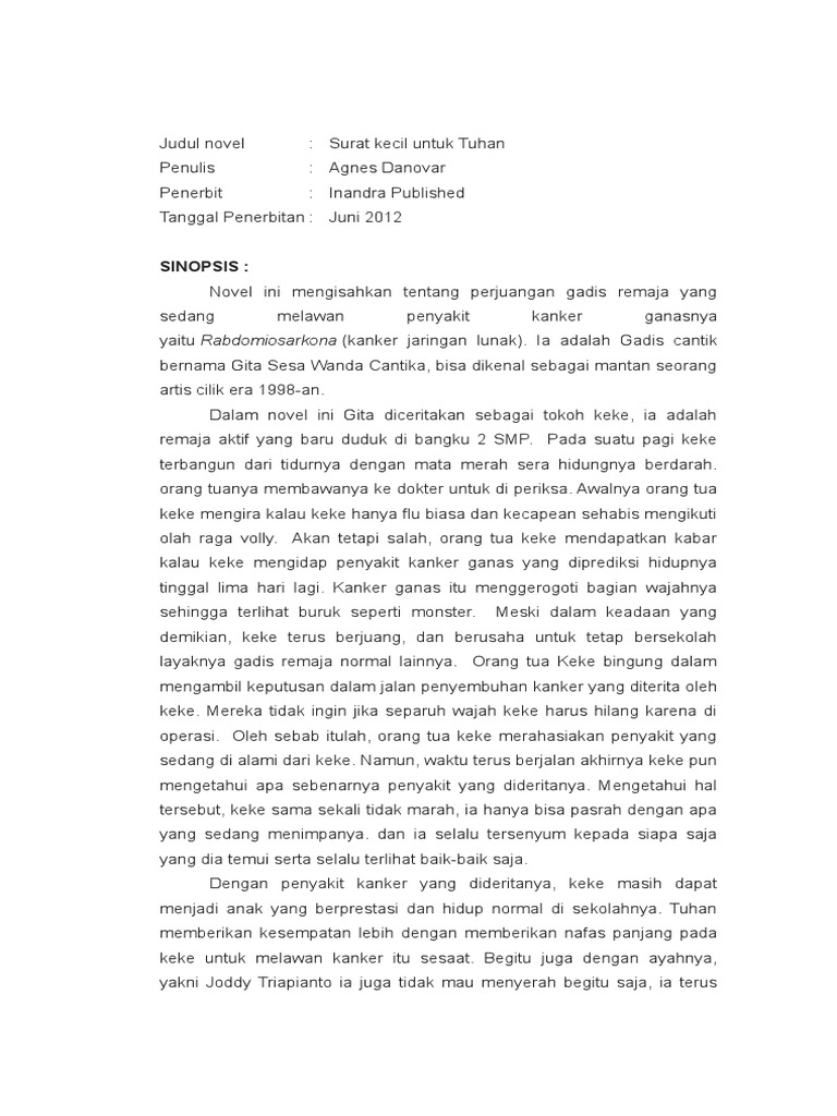 Sinopsis Novel Surat Kecil Untuk Tuhan