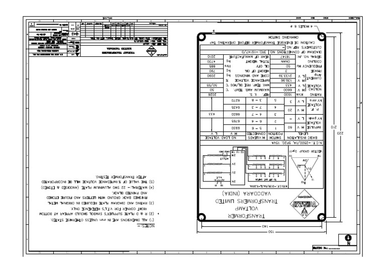 Rating & Diagram Plate Drawing (1600kVA Trafo) | PDF