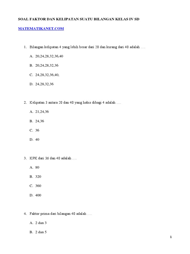 Contoh soal kelipatan untuk kelas 4 sd