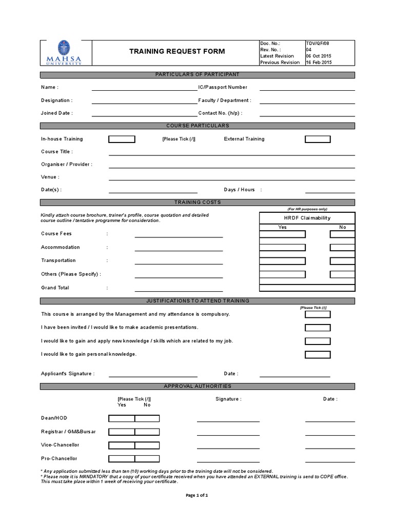 Training Request Form | PDF | Further Education | Business