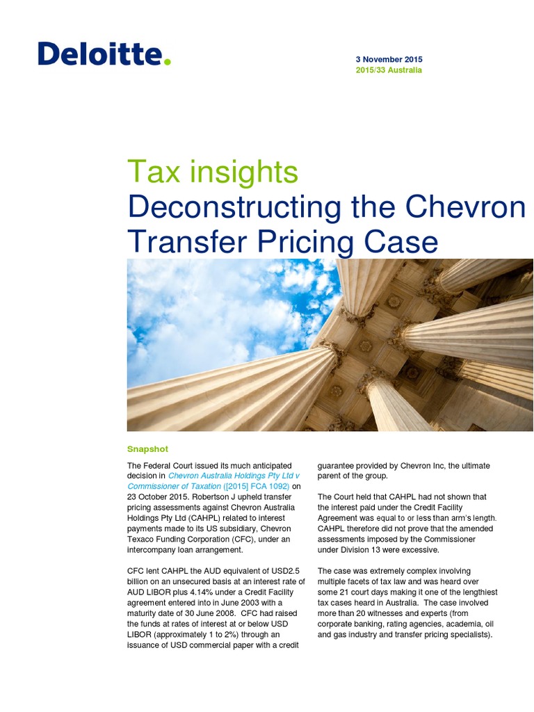 Deloitte Au Tax Insight Deconstructing Chevron Transfer Pricing Case