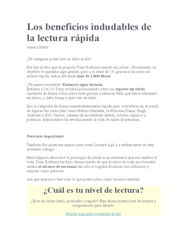 Los Beneficios Indudables de La Lectura Rápid1 Lectura