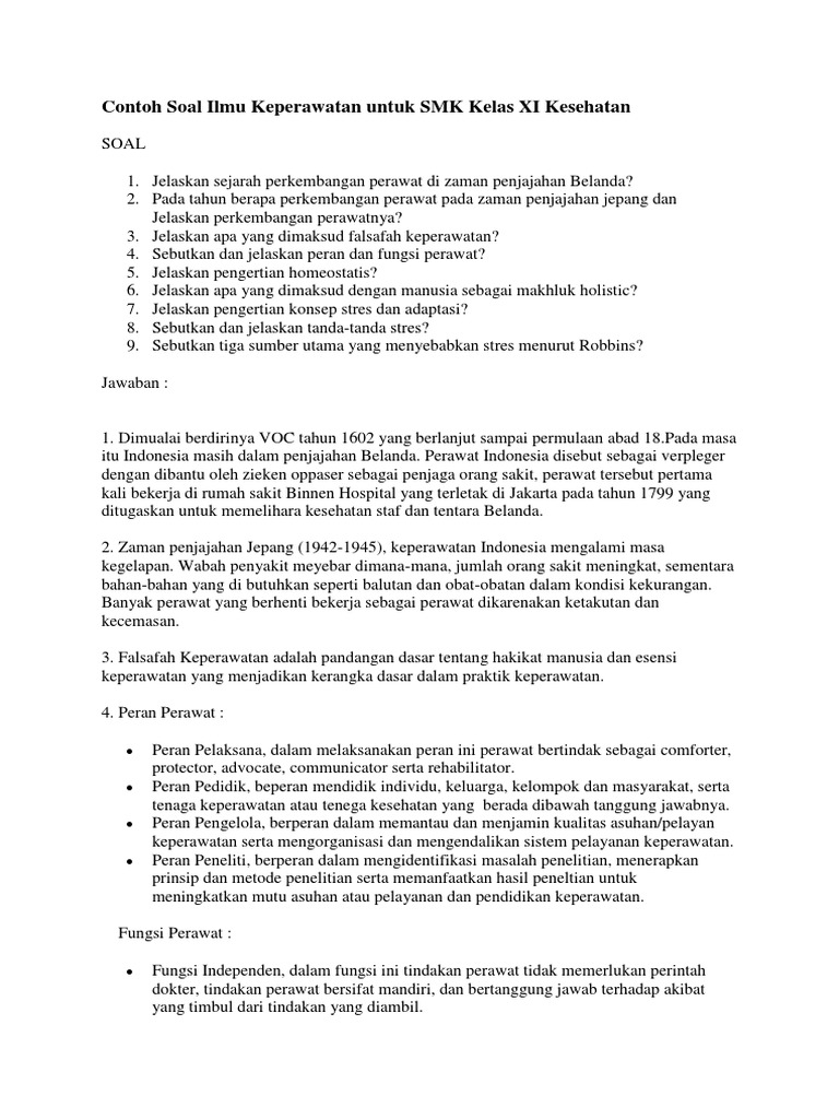 Contoh Soal Ilmu Keperawatan Untuk Smk Kelas Xi Kesehatan