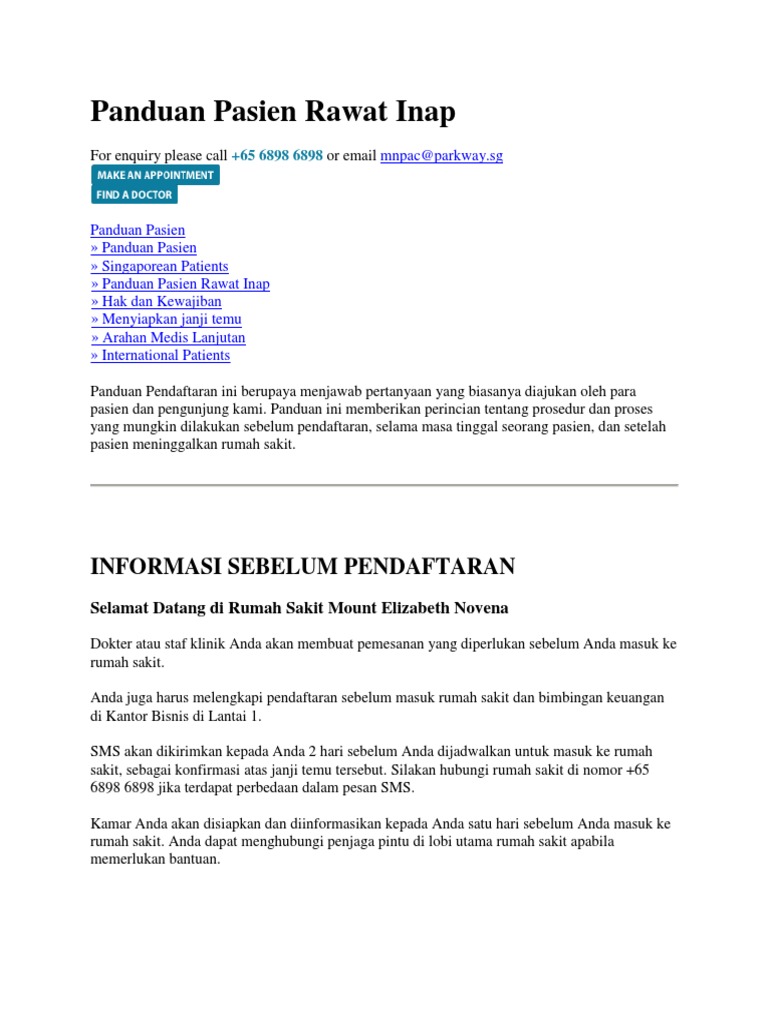Panduan Rawat Inap di Rumah Sakit | PDF