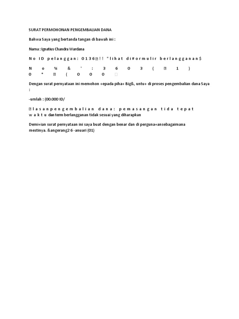 Surat Permohonan Pengembalian Dana
