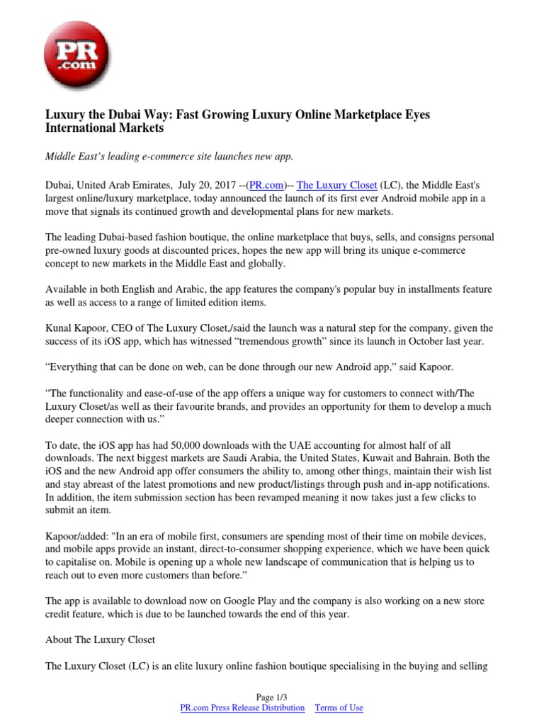 Luxury The Dubai Way Fast Growing Luxury Online Marketplace Eyes