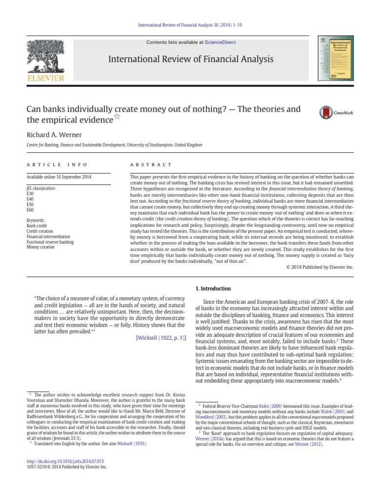 Richard Werner Can Banks Individually Create Money Out of Nothing