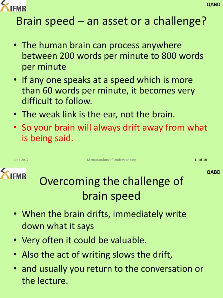 Brain Speed: Challenges and Solutions | PDF | Psychological Concepts ...