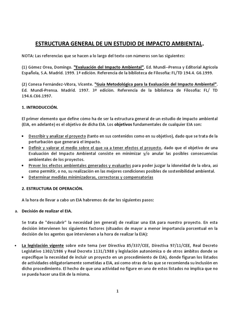 Estructura General de Un EIA | PDF | Evaluación de impacto ambiental ...