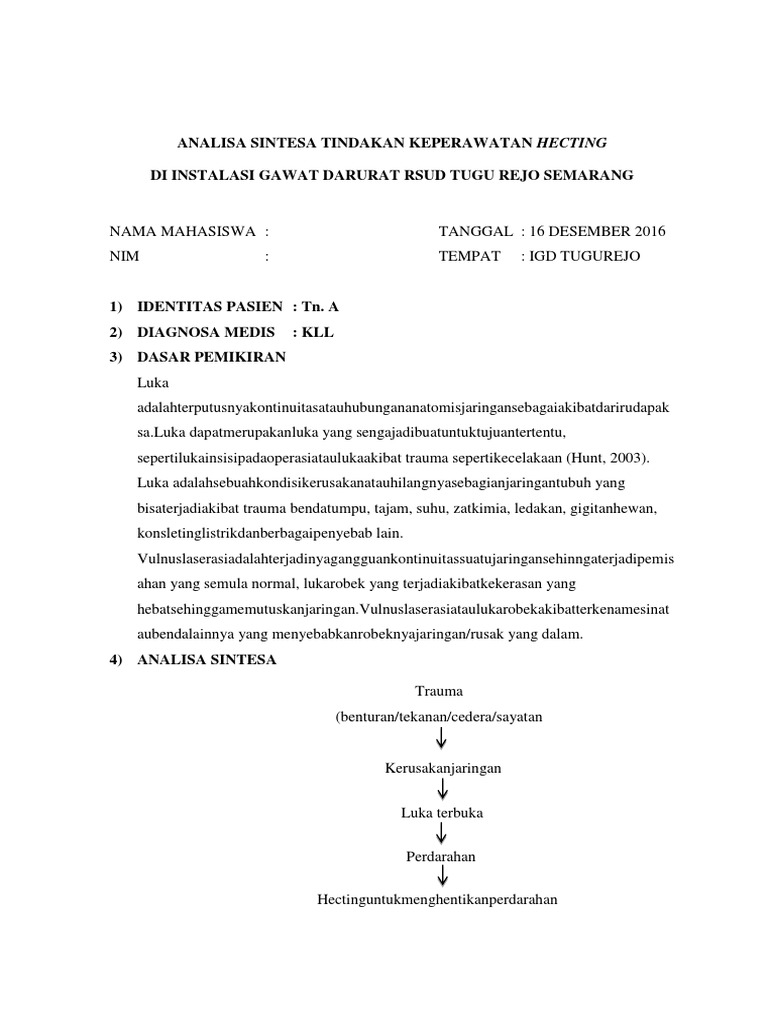 Tindakan Hecting pada Luka Tangan | PDF | Pengembangan Diri | Kesehatan ...