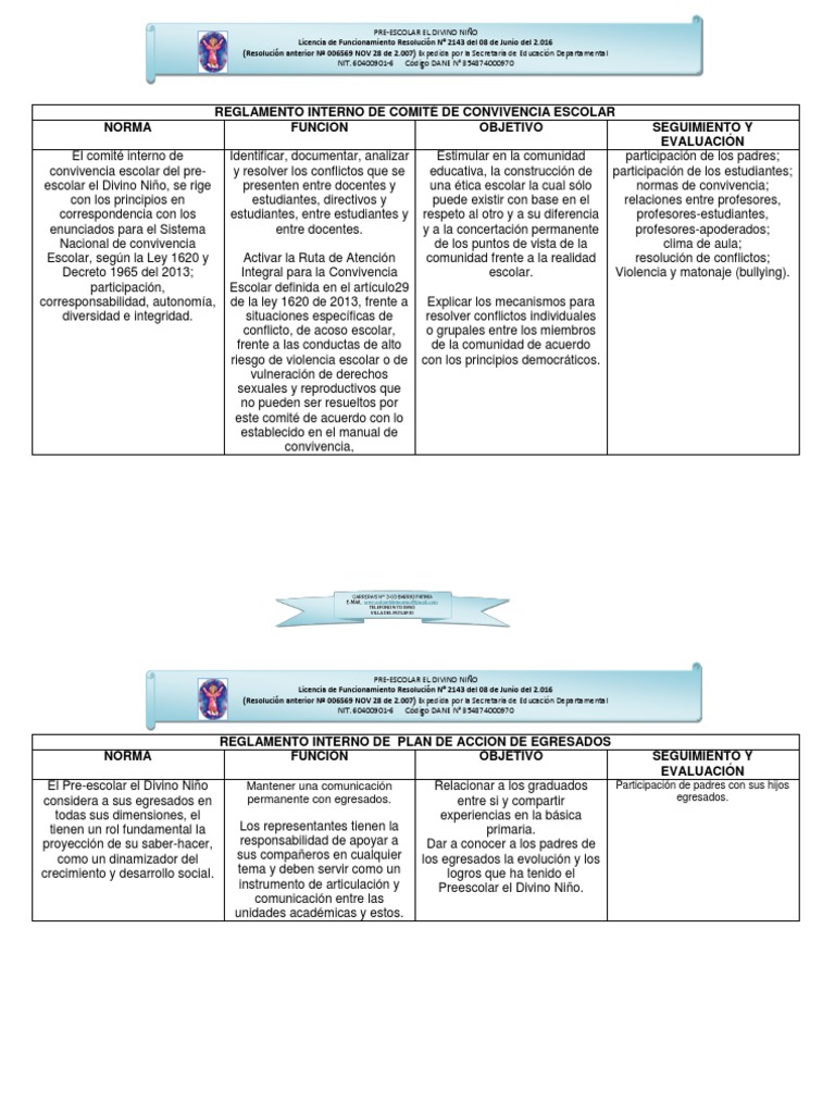 Reglamento Interno de Convivencia Escolar | PDF | Jardín de infancia ...