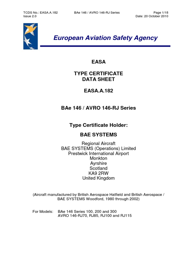 EASA Type Certificate Data Sheet PDF | PDF