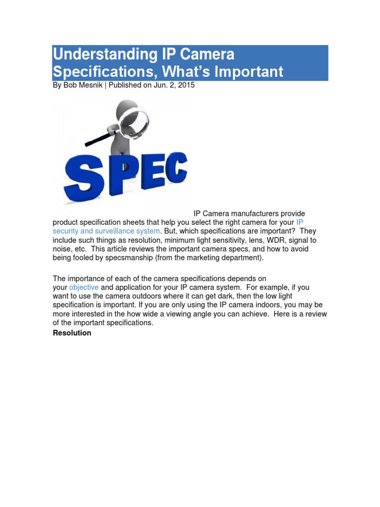 Understanding IP Camera Specifications | PDF | Camera Lens | Pixel