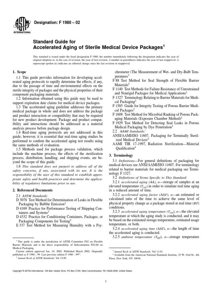ASTM F 19802 Shelf Life Packaging And Labeling