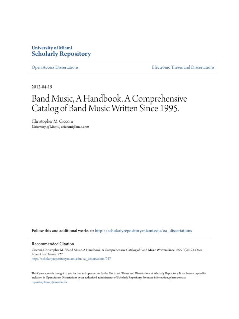 Band Music A Handbook A Comprehensive Catalog Of Band Music Wri Performing Arts Classical Music scribd