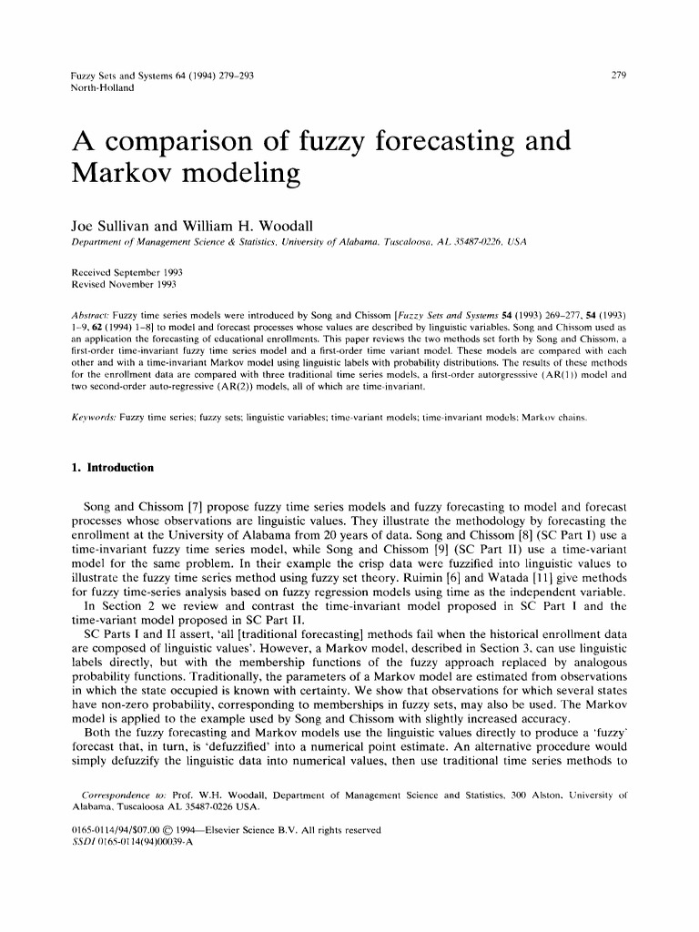 A Comparison of Fuzzy Forecasting and Markov Modeling PDF | PDF ...
