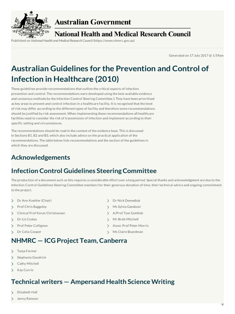 Australian Guidelines For The Prevention and Control of Infection in ...