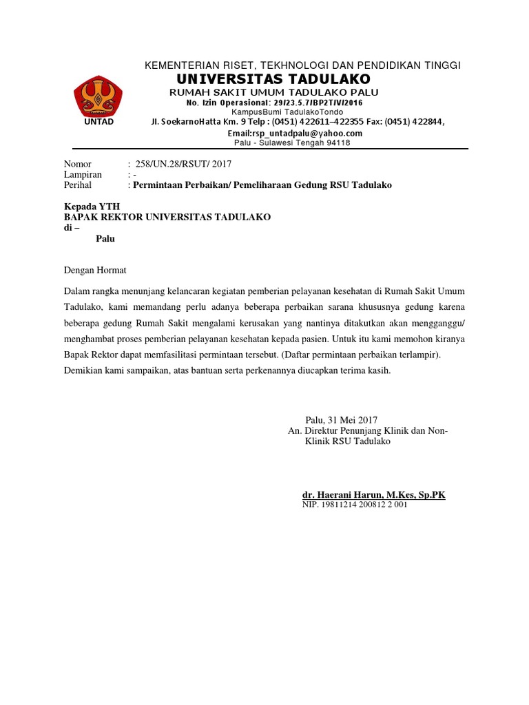 Surat Permintaan Perbaikan Pemeliharaan