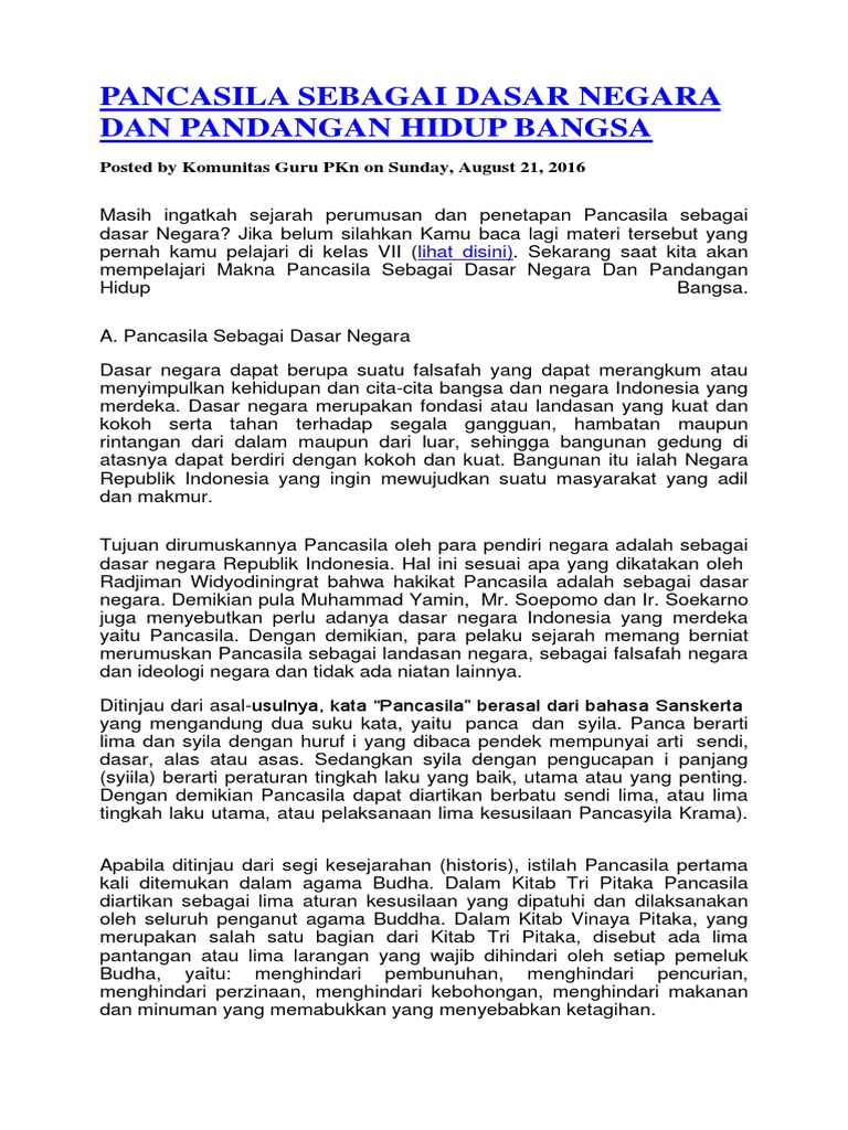 Pancasila Sebagai Dasar Negara Dan Pandangan Hidup Bangsa