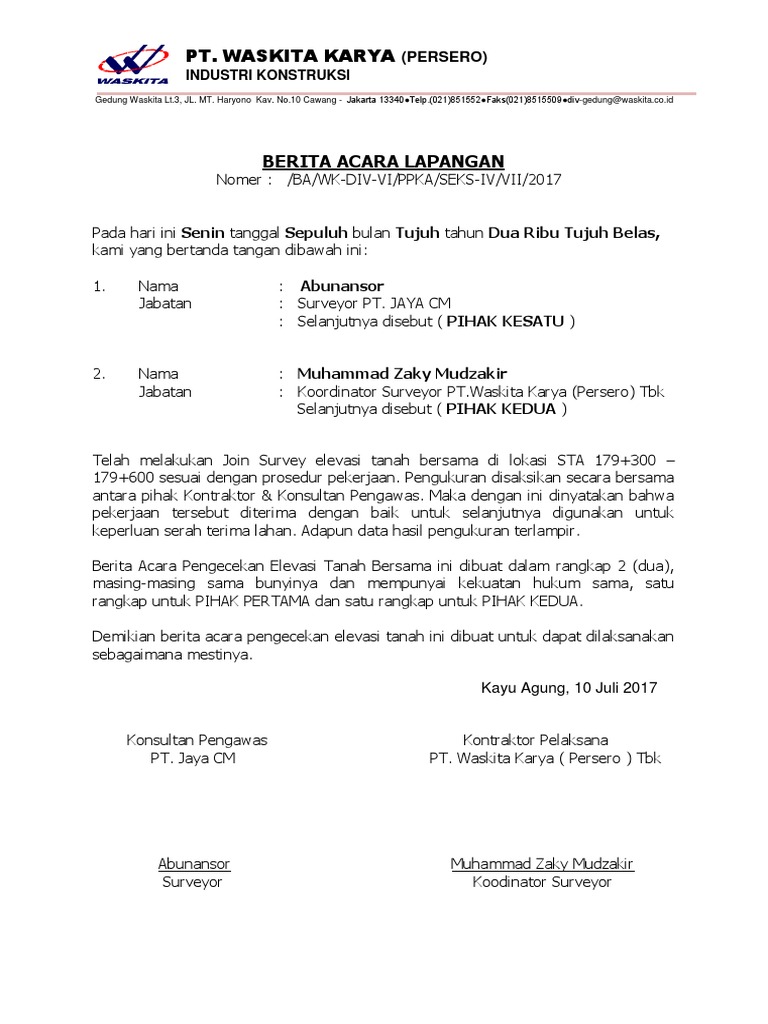 Berita Acara Lapangan
