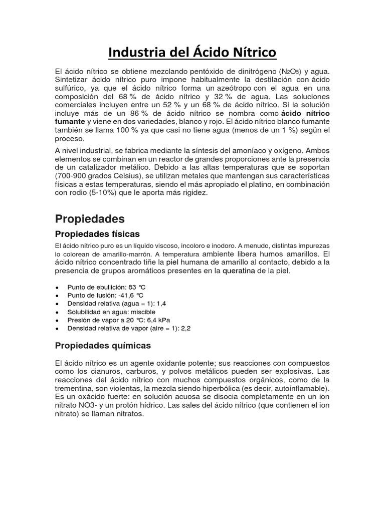 Industria Del Ácido Nítrico | PDF | Ácido nítrico | Gases