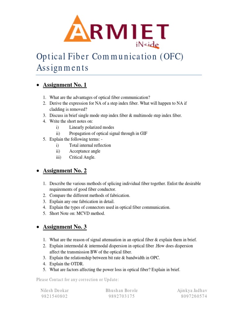 Optical Fiber Communication Assignments A Comprehensive Overview of Key Concepts, Components