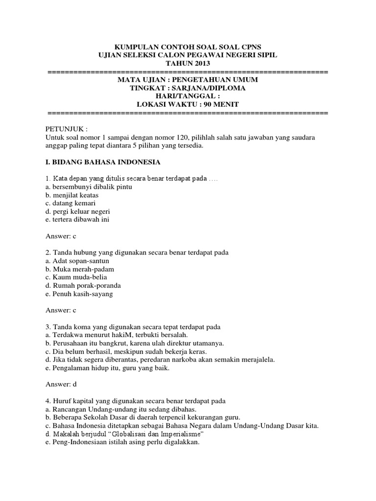 Contoh Soal Pengetahuan Umum Beserta Kunci Jawaban Pdf