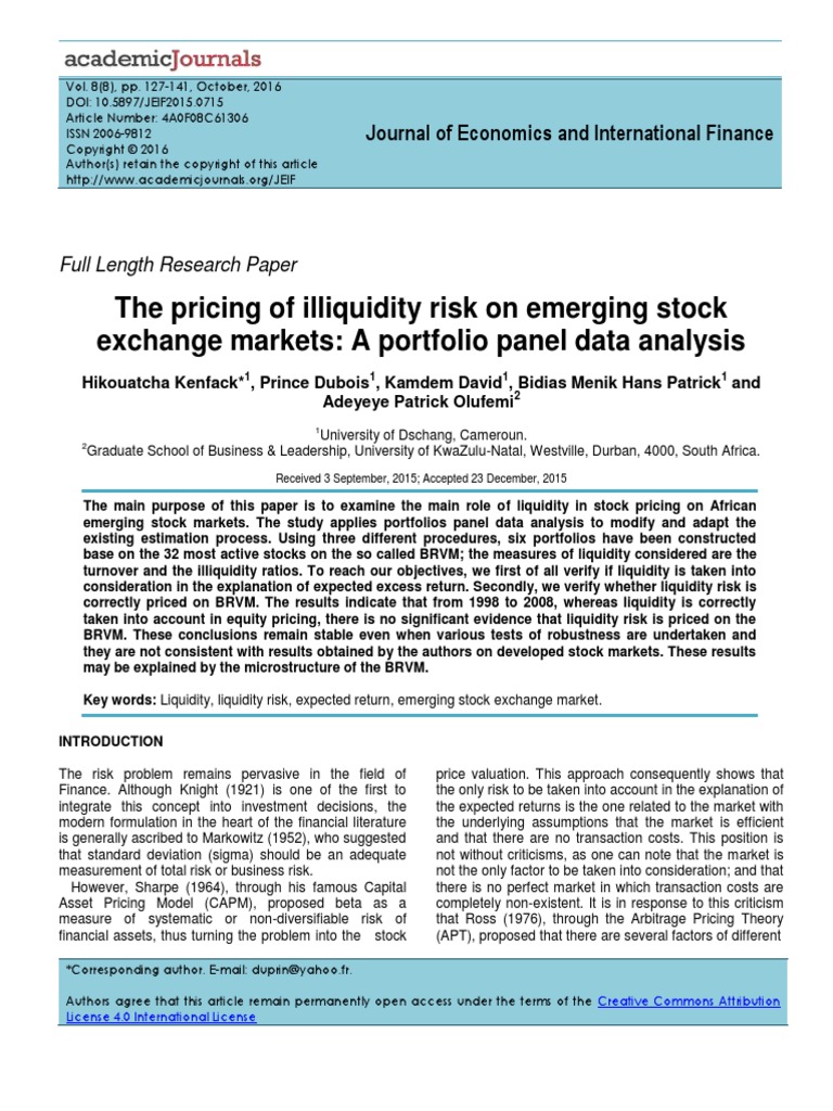 The Pricing of Illiquidity Risk On Emerging Stock Exchange Markets A