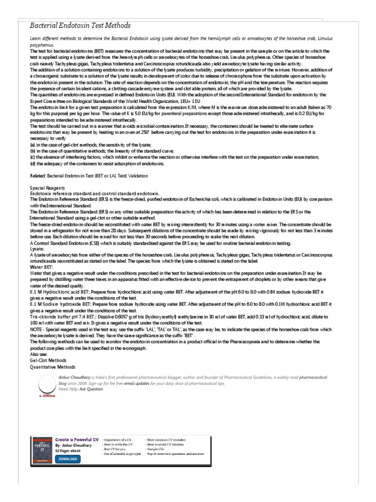 Bacterial Endotoxin Test Methods _ Pharmaceutical Guidelines