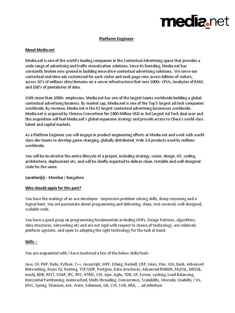 Media.net Platform Engineer Overview | PDF | Advertising | Computing