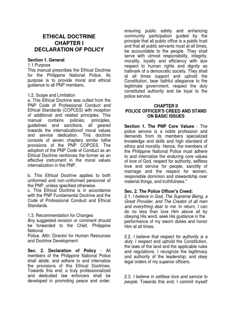 What Is The Purpose Of Formulating The Pnp Ethical Doctrine