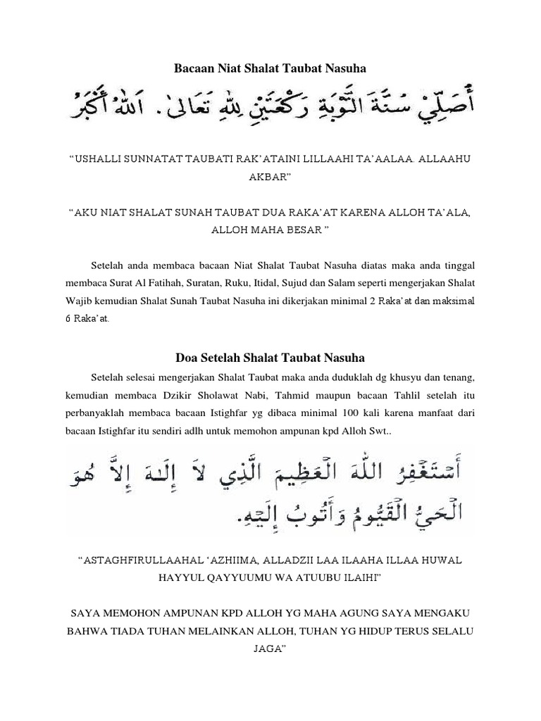 Bacaan Niat Shalat Taubat Nasuha Pdf