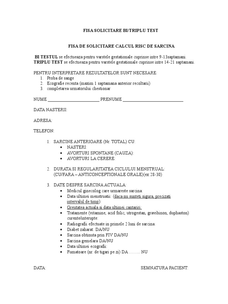 Chestionar Bi Test Si Triplu Test | PDF