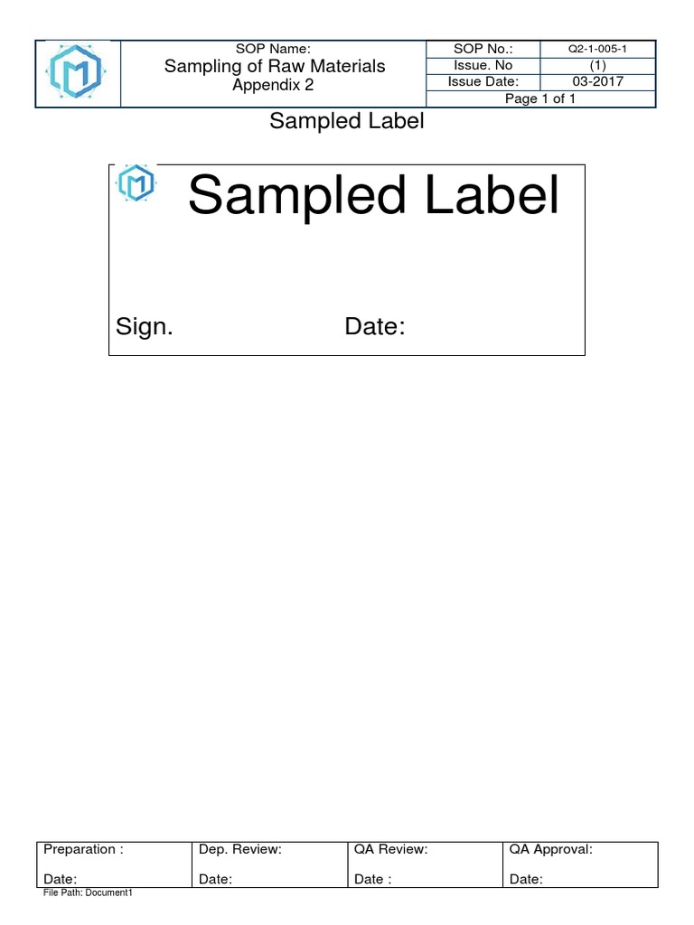 Raw Materials Sampling SOP Q2-1-005-1 | PDF | Technology & Engineering