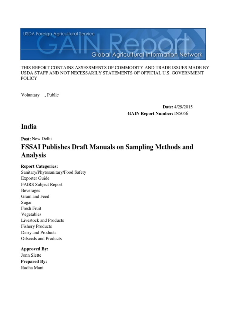 FSSAI Publishes Draft Manuals on Sampling Methods and Analysis_New