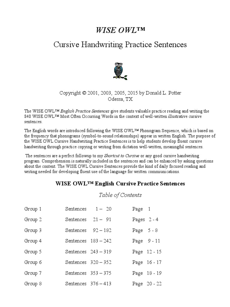 Wise Owl Cursive PDF | PDF | Reading (Process) | Reading Comprehension
