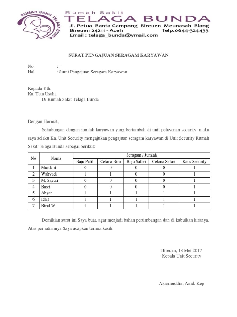 Surat Permohonan Penambahan Karyawan
