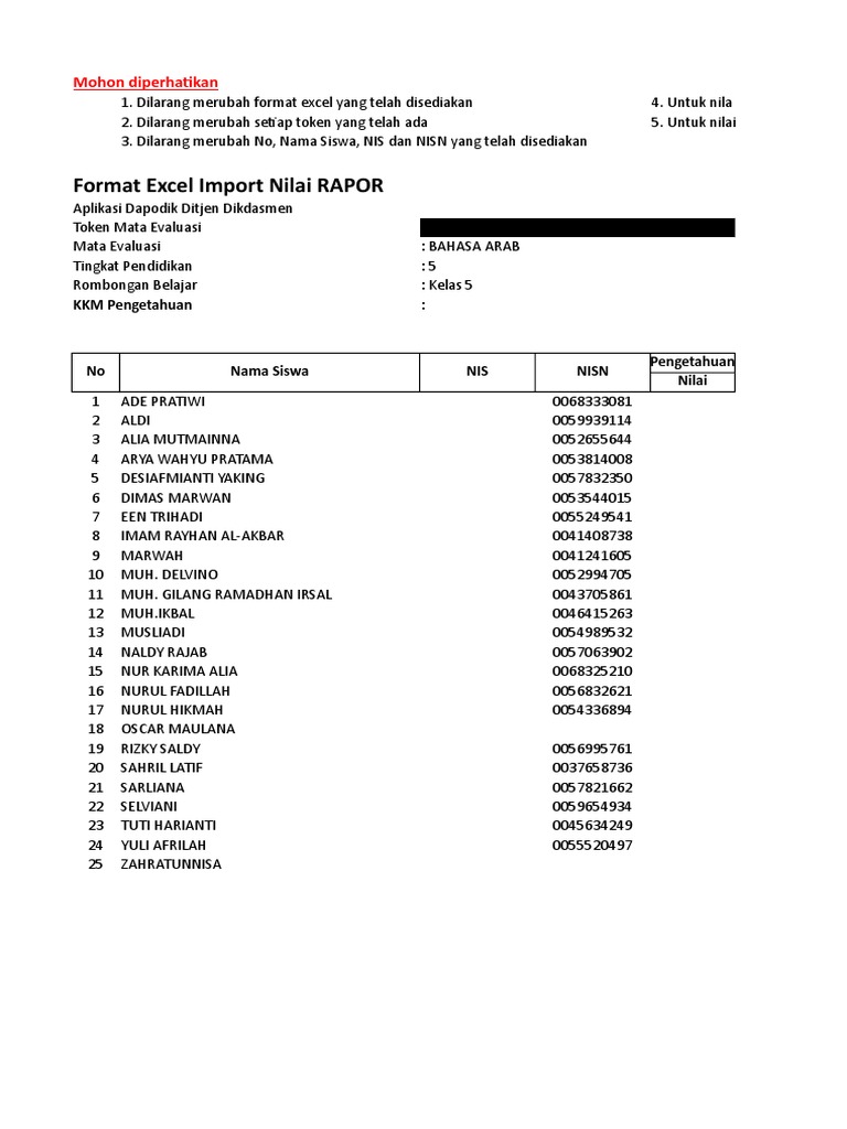 Format Nilai Rapor 20151 Kelas 5 Bahasa Arab Pdf