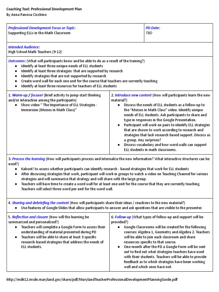Coaching Tool Professional Development Planning Template PDF